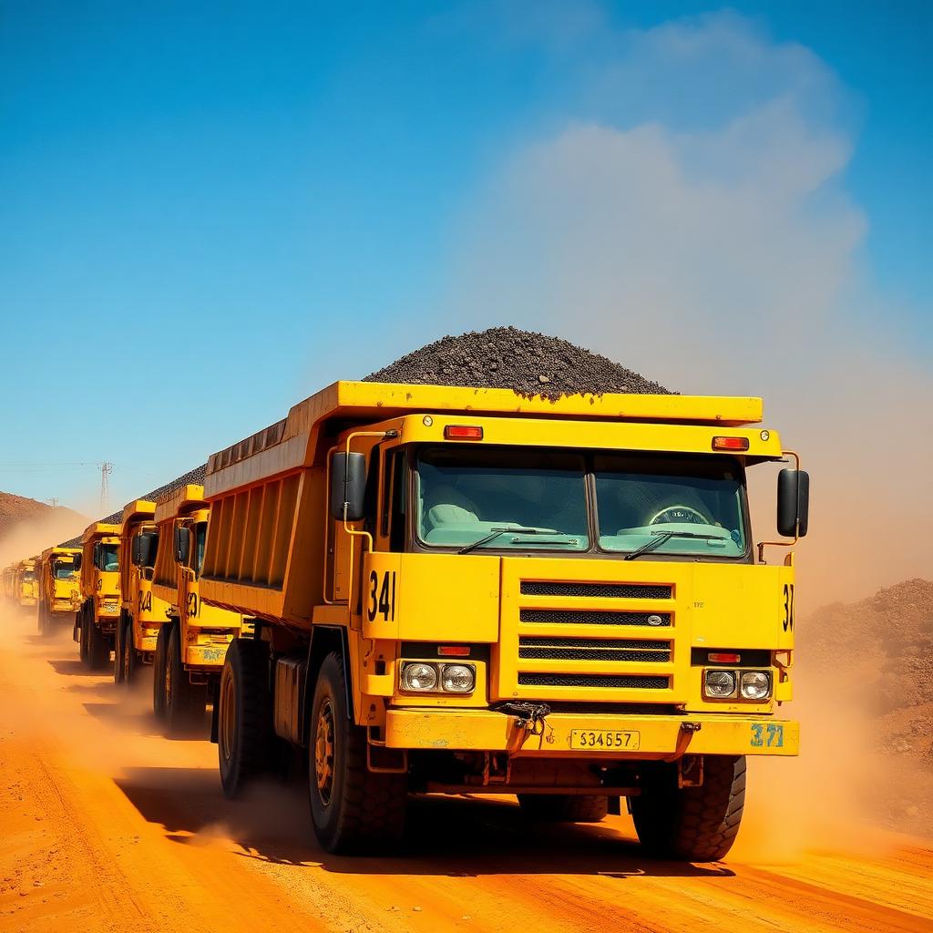 Side tipper trucks transporting coal and chrome